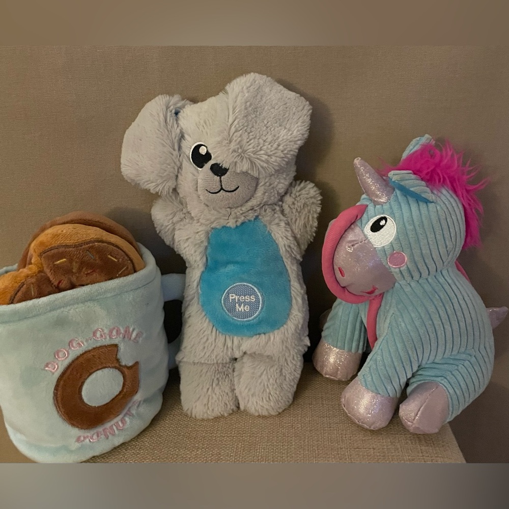 Lot of 3 Pink and Aqua Blue Plush Dog Toys
